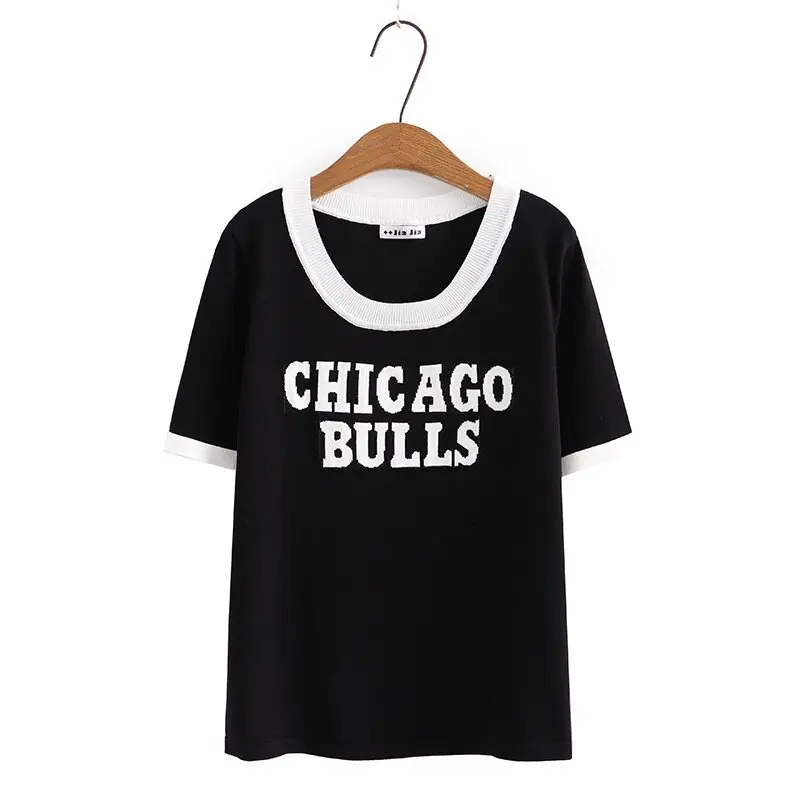 Plus Size Women's Short Sleeve Summer Shirts Oversized Knitted Female White Black Tops Oversized Vintage Slim Top