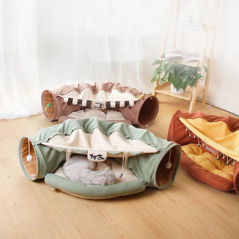 New Cat's Nest Cat Tunnel Winter Plush Warm Cat's Nest Multi functional Tunnel Comfortable Cat Bed Indoor Cat Shelter Toy Bed