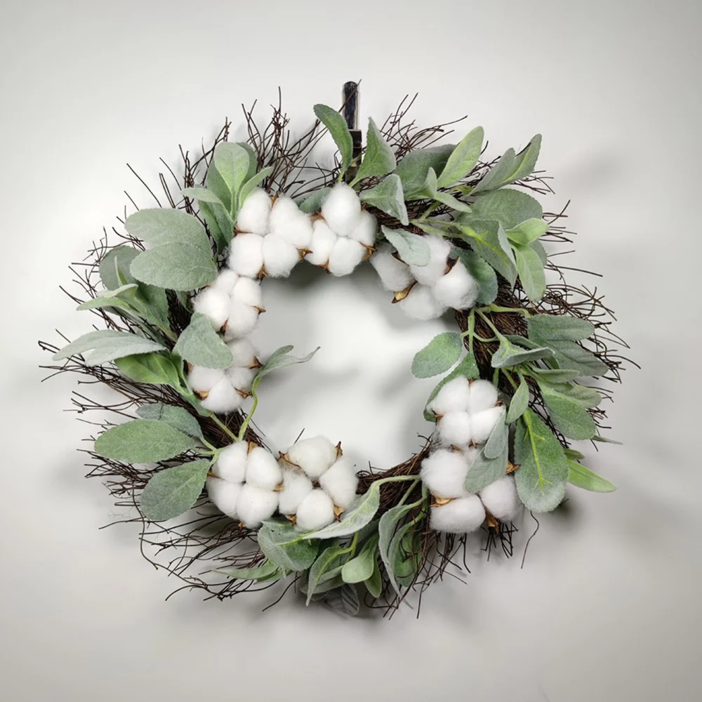 

Натуральный высушенный цветочный венок из хлопка, декоративная ротанговая Гирлянда для дома с зелеными листьями, фотостена для дома