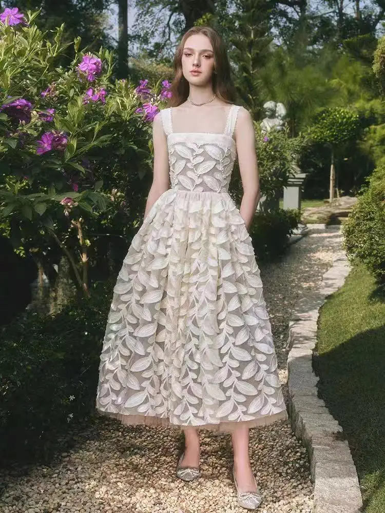 Женское кружевное жаккардовое платье трапециевидной формы новинка весны и лета