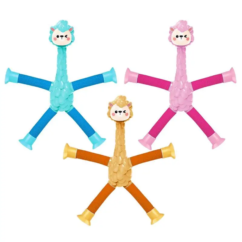 

Tubes Sensory Toy Telescopic Alpaca Suction Cup Toy 3 Pcs Stretchy And Shape-Changing Toys Fine Motor Skills And Creative