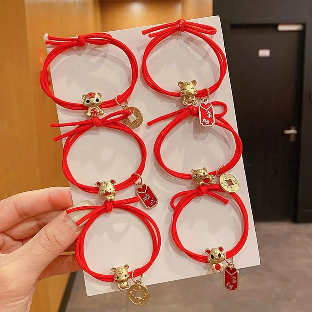 

Hair Tie Cartoon Tiger Red Chinese Style Elastic Hair Rope for New Year