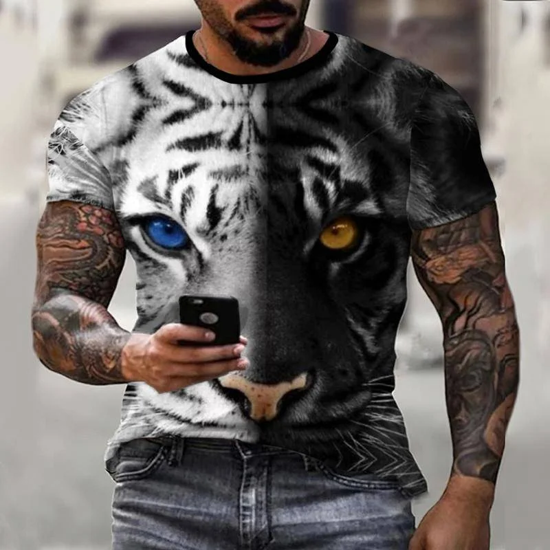 

New Summer Men's Shirt Yin Yang Tiger Animal World Print Men's T-shirt Short-sleeved Top Fashion Casual Oversized O-neck 6XL
