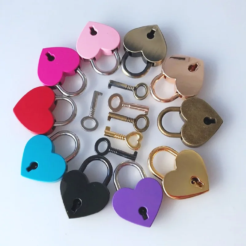 

30x39mm Antique Style Heart Shape Padlock Vintage Lock Pink Romantic Lovely Diary Padlocks Key Lock With Key Wedding Jewelry