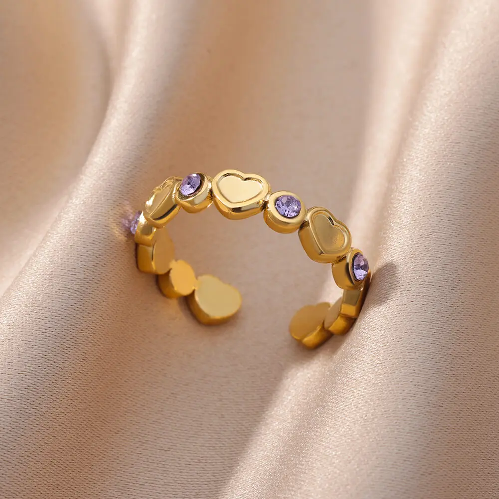 

Heart Rings for Women Girls Opening Adjustable Stainless Steel Ring 2023 Trending Gold Plated Wedding Aesthetic Jewerly anillos