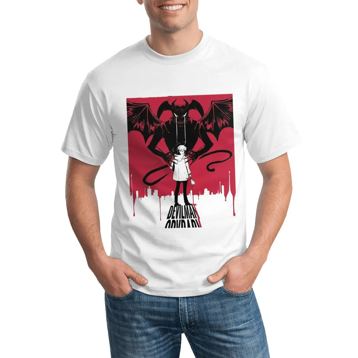 

Devilman Crybaby Anime T Shirt manga akira fudo graphic Cool Round Neck T-Shirt Basic Male Print Top