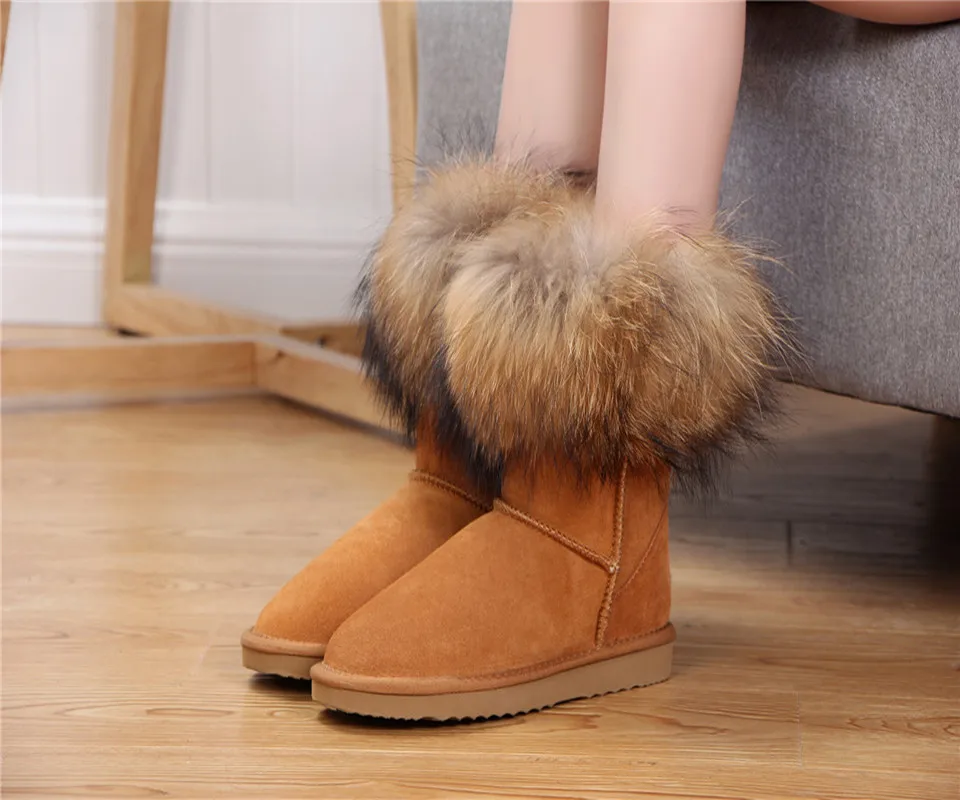 

Aobreugg 2023 winter new national wind platform thick soled 3.5cm natural fur wool snow boots