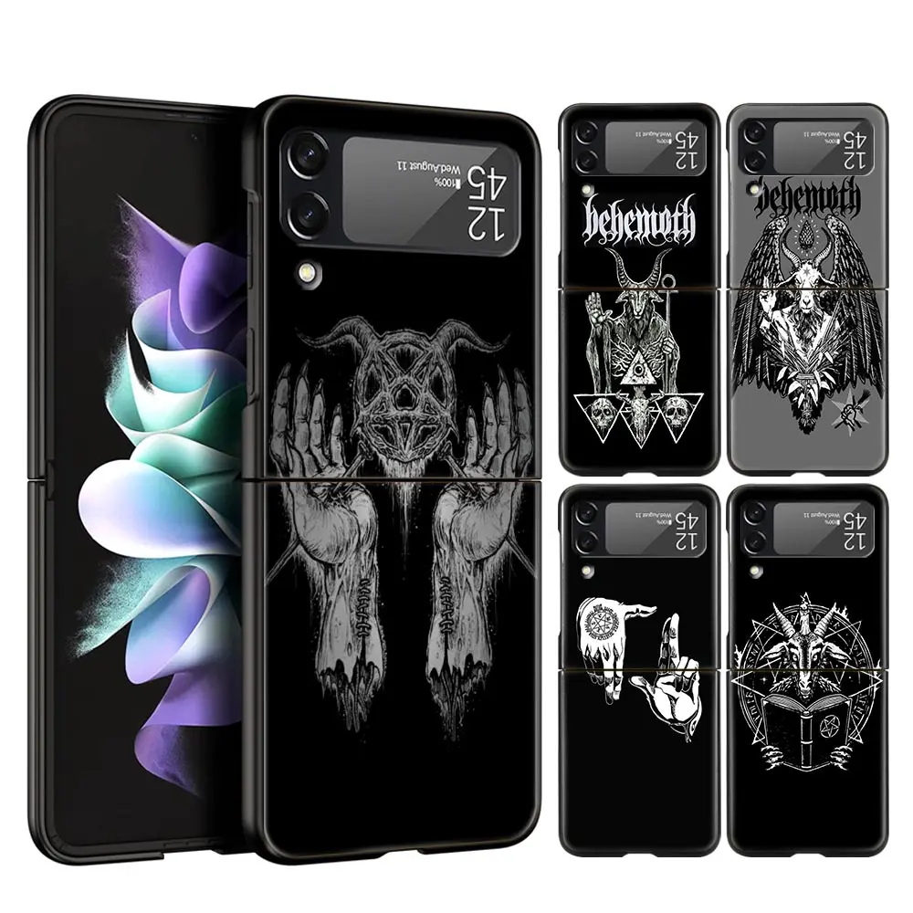 

For Samsung Galaxy Z Flip 3 4 5G Hard Black Folding PC Phone Case Satanic Goat Satan Devil 666 Luxury For Samsung Z Flip3 Cover