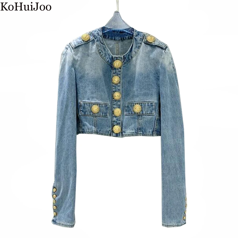 KoHuiJoo  Autumn Fashion 2022 Denim Jacket Women Oversize High Quality Long Sleeve Gold Button Handsome Slim Short Jean Jacket