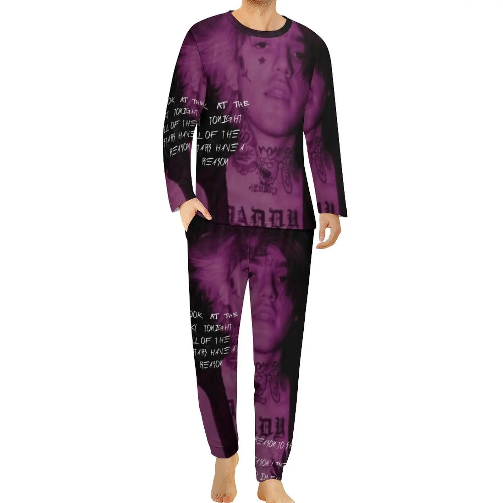 

Пижама Lil Peep со словами звезд, Мужская музыкальная Элегантная ночная рубашка, осенняя Повседневная графическая пижама с длинным рукавом, комплект из 2 предметов
