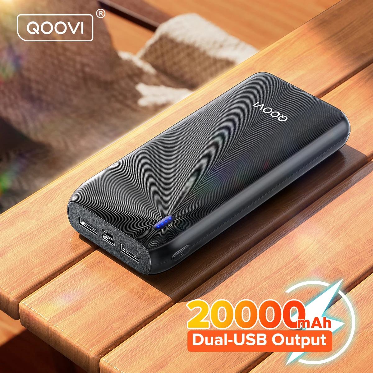 Фото QOOVI 20000 мАч Power Bank светодиодная лампа портативное зарядное устройство для iPhone 16 15 Xiaomi Samsung Huawei внешний аккумулятор PowerBank №1
