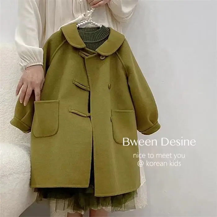 

2022 Outerwear Turn-down Collar Knee Length Single Breasted Simple Casual Soft Warm Thick Comfortable Winter Children Girls