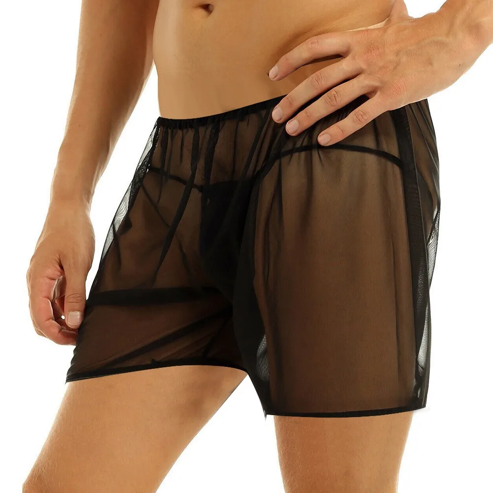 

Men Mesh Trunk Boxer Briefs Shorts Thong Loose Pants Sheer Nightwear Sportswear Black Sexy​ Men​ Underwear Ultrathin Panties