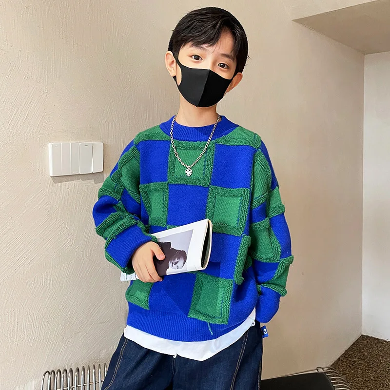 

Sweaters for Boy Baby Green Pullover Tops Fashion Casual Loose Kids Boy Clothes 8 10 12 13 14 years