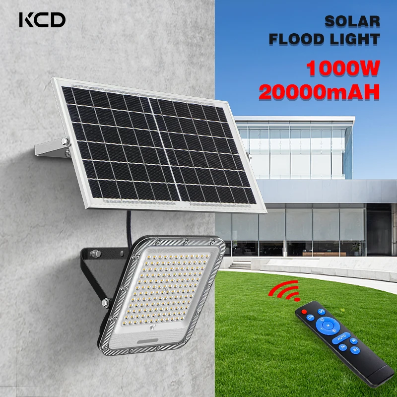 Solar Flood Light Outdoor 1000W Solar Lamp 20000mAH Luz Solar Exterior with Solar Panel Waterproof IP67 Patio Porch Garden Wall
