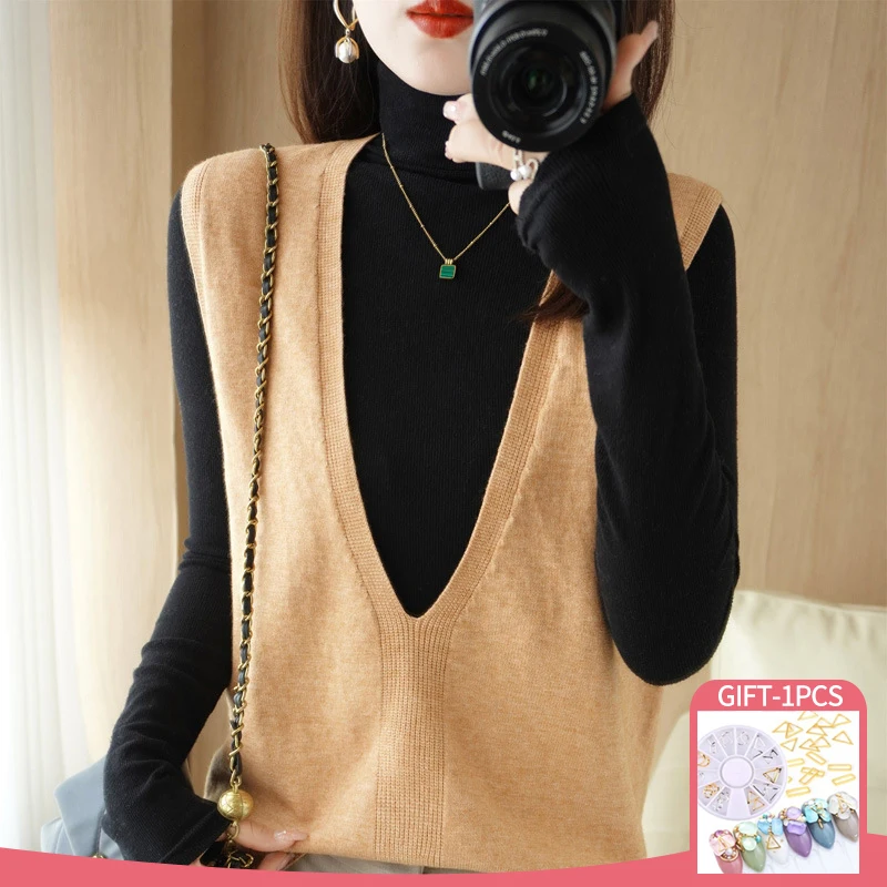 

Fashion Women V-Neck Knitted Vest 2023 Autumn Winter Sweater Vests Short Female Casual Sleeveless Knit Pullovers Korean Styles