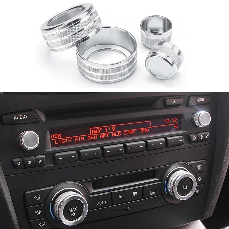 

Aluminium Alloy Car Air Conditioning Knob Cover Audio Volume Control Button Ring For BMW Old 3 Series E90 325li 2009-2012 Silver