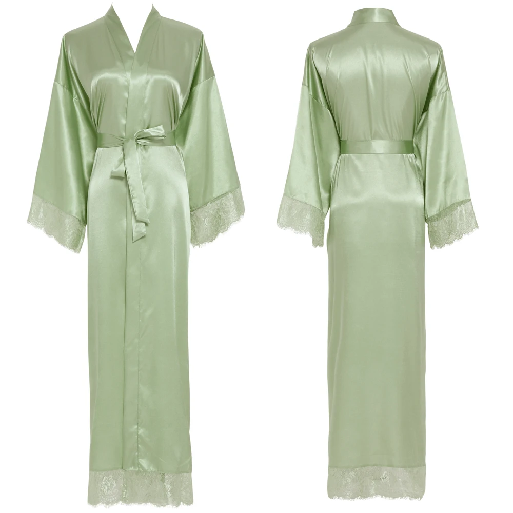 Women Sexy Long Large Plain Bride Kimono Silk Robe Satin Night Dress Wedding Bathrobe Lace Robe Ladies Gowns Custom Your Text