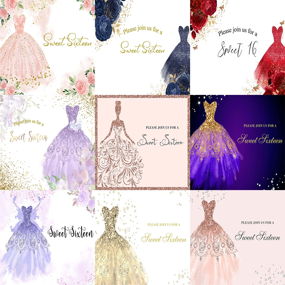 

Great Photocall Photo Backdrop Sweet Sixteen Long Skirt Lace Princess Party Flowers Photography Backdrop for Photo Studio