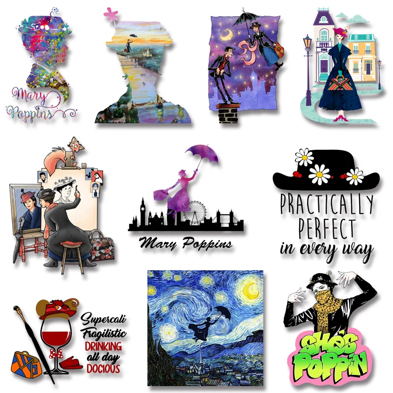 

Mary Poppins Disney Movie Heat Transfer PVC Patch Iron-on Transfers Patches for Kids Clothing Jacket