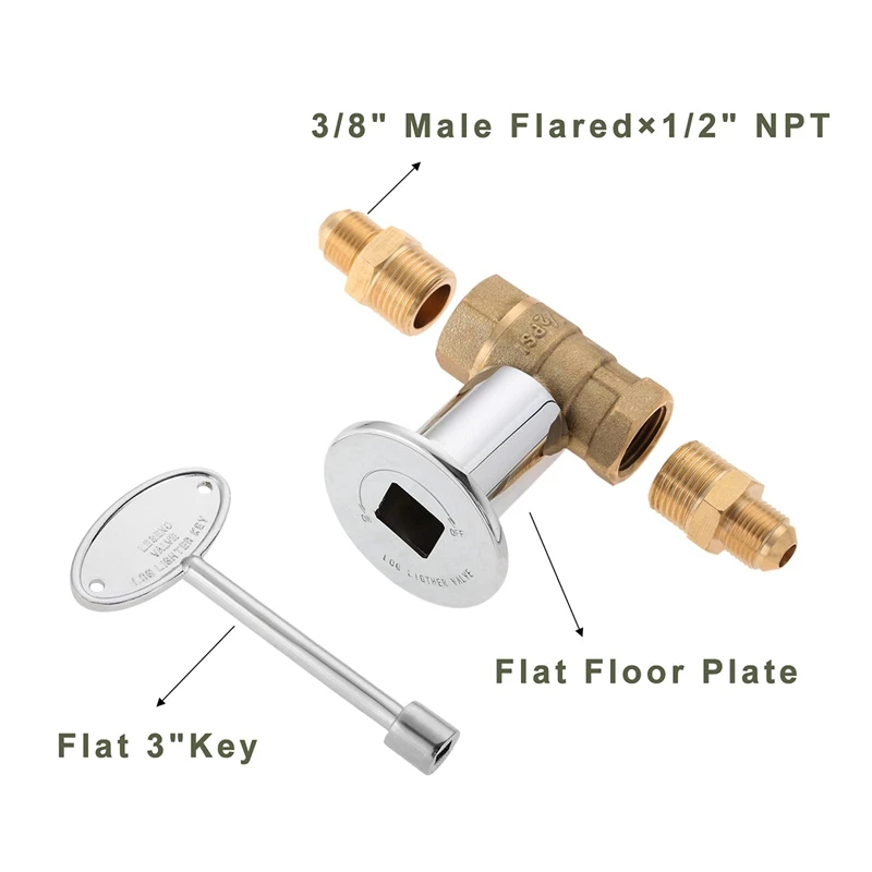 

1/2 Inch Straight Quarter Turn Shut-Off Valve Kit 3/8 Male Flare 1/2 NPT Fittings Fits For LP Gas Fire Pits Fireplace