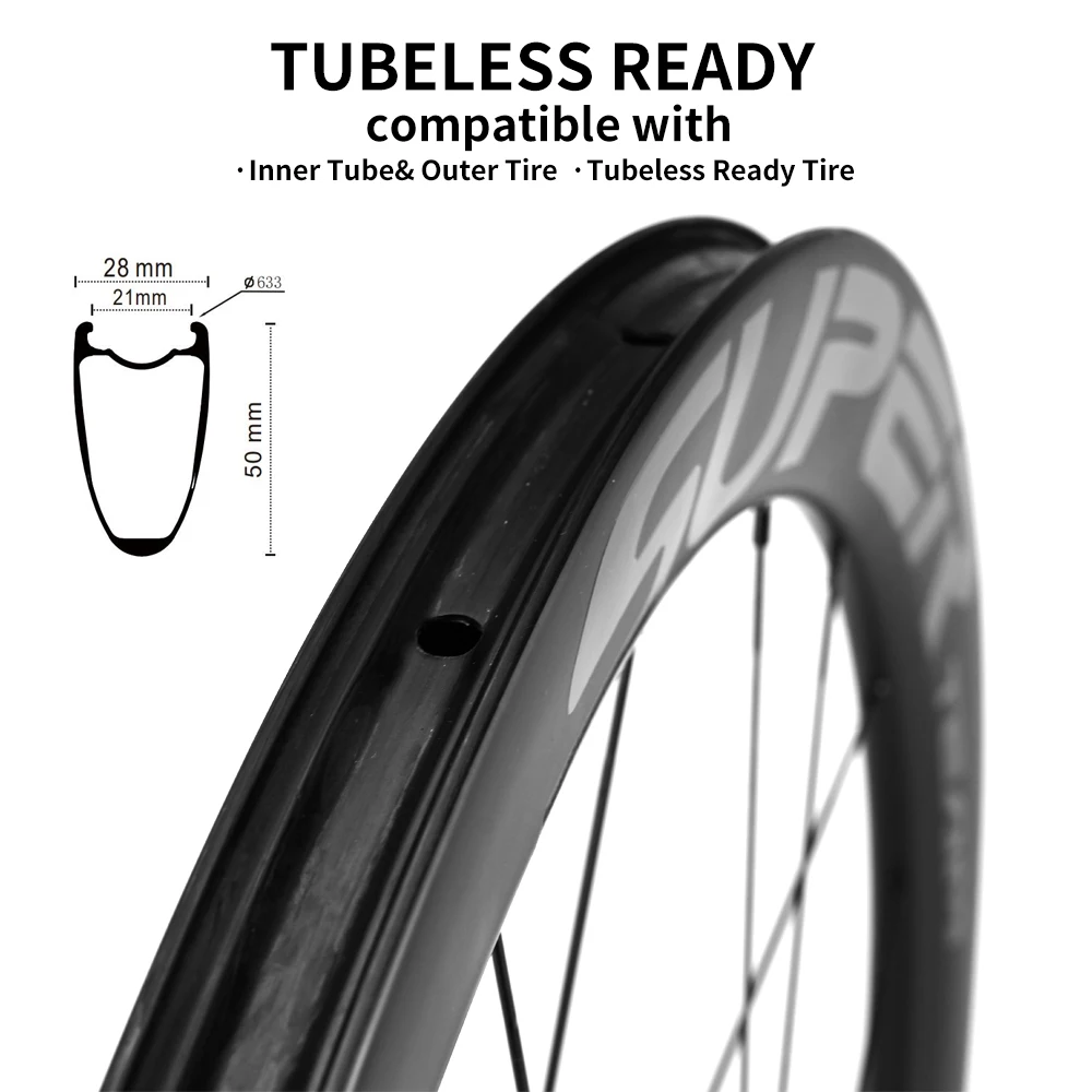 Фото SUPERTEAM 700C Карбоновая колесная пара дисковых тормозов UCI Качественный карбоновый обод Бескамерные/Клинчерные колеса для шоссейного велосипеда HG/XDR №4