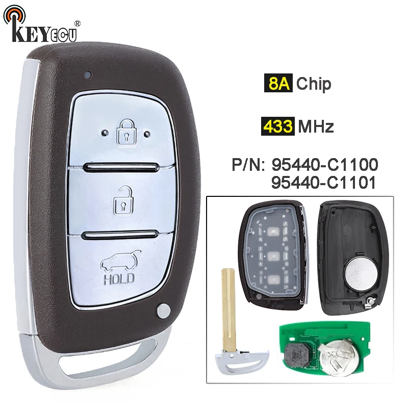 KEYECU 433 МГц 8А чип P/N: 95440-C1101/ 95440-C1100 смарт-ключ для автомобиля без ключа Hyundai Sonata 2014 2015