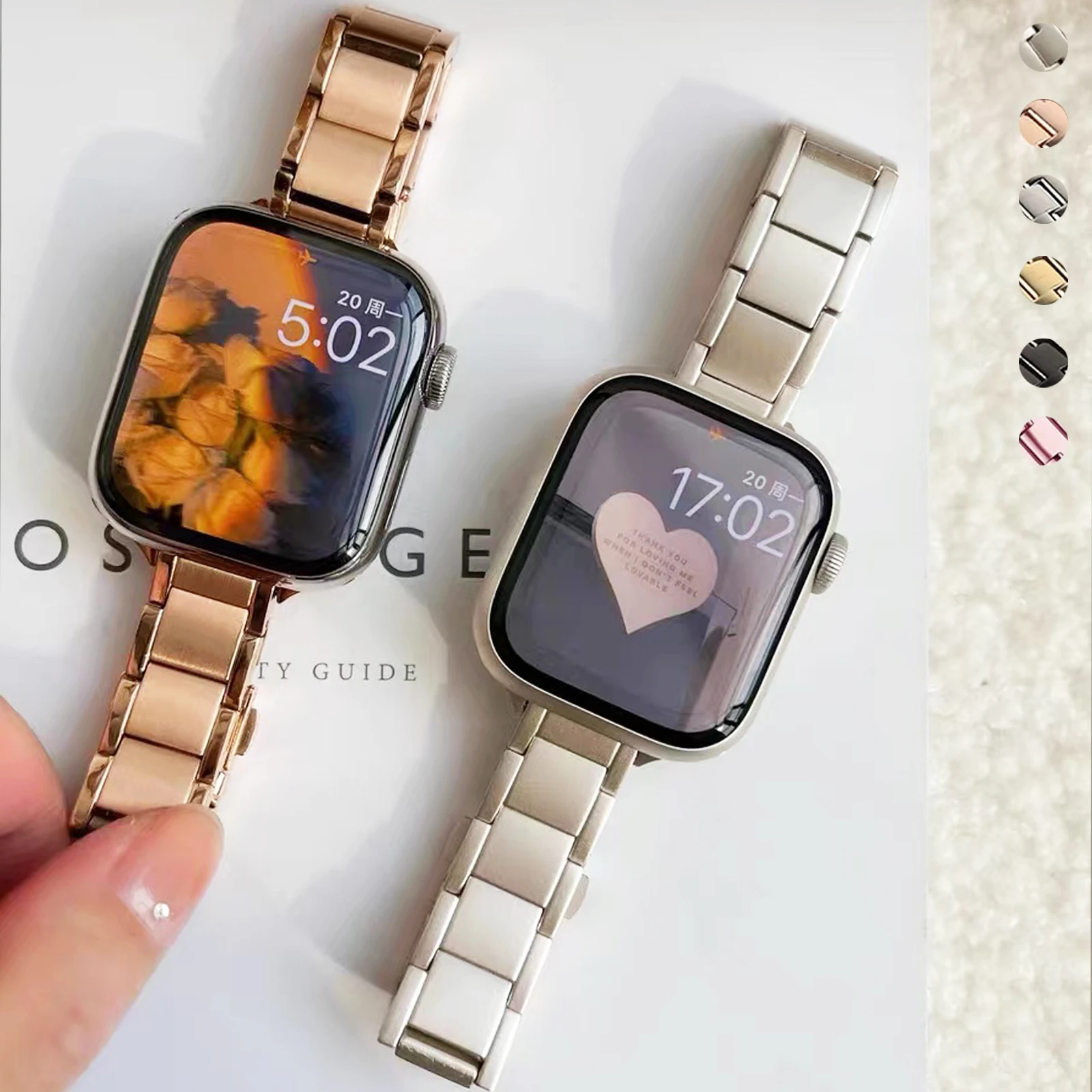 

Тонкий металлический ремешок для Apple Watch Ultra 49 мм 8 7 41 45 мм 6 5 4se 44 42 мм 38 40 мм, роскошный браслет из нержавеющей стали для iWatch