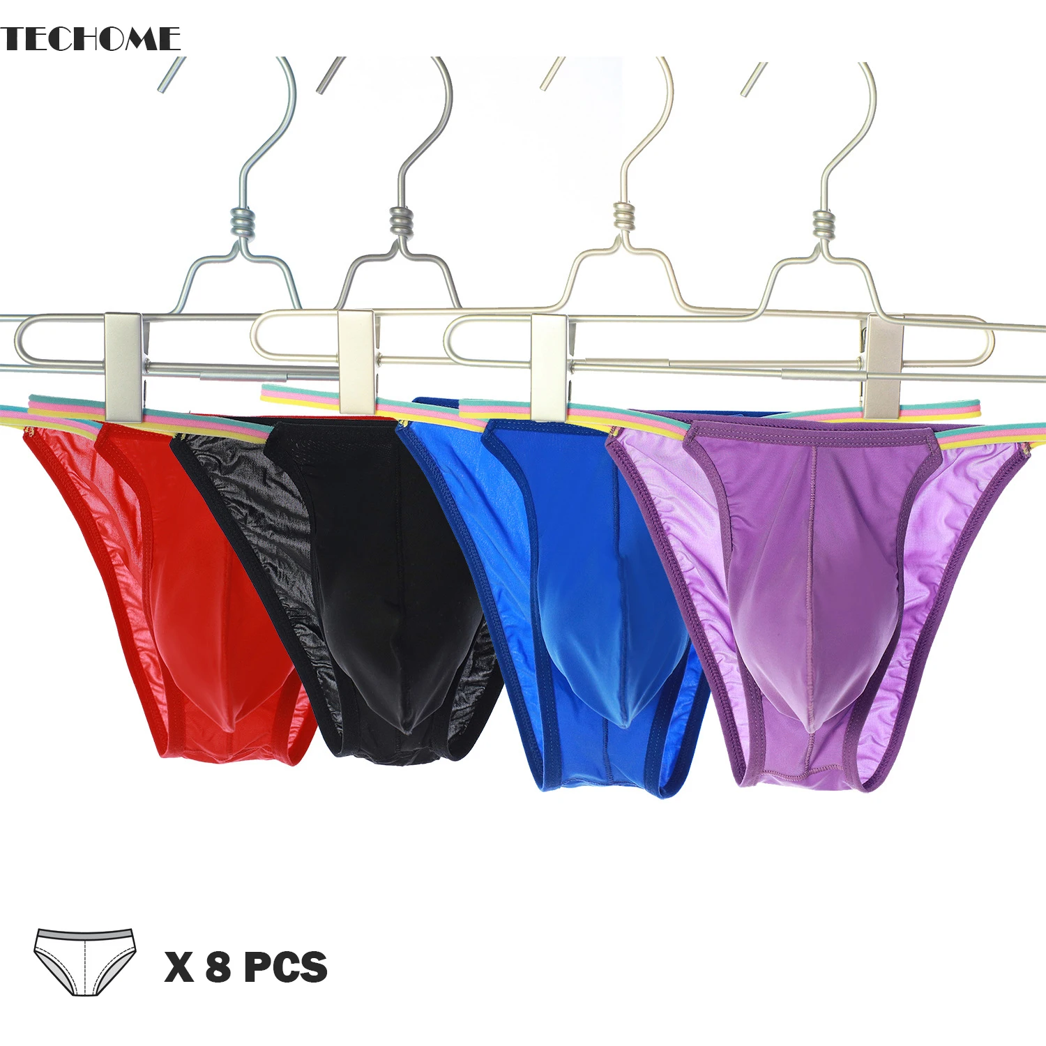 

TECHOME 8PCS Mens Rainbow Bikini T Pants Ice Silk Underwear Thin Breathable Sexy Men's Low Waist G-string Sexy Male Lingerie