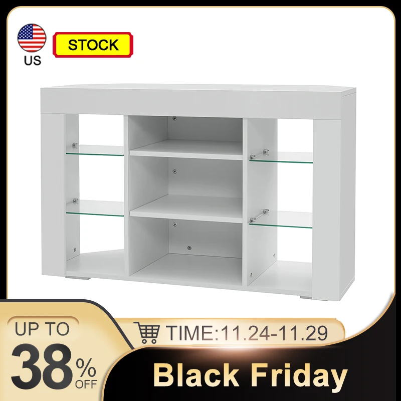 Stand White For Tv Up To 50 Inch Entertainment Center With Glass Door Storage Tv Cabinet For Living Room