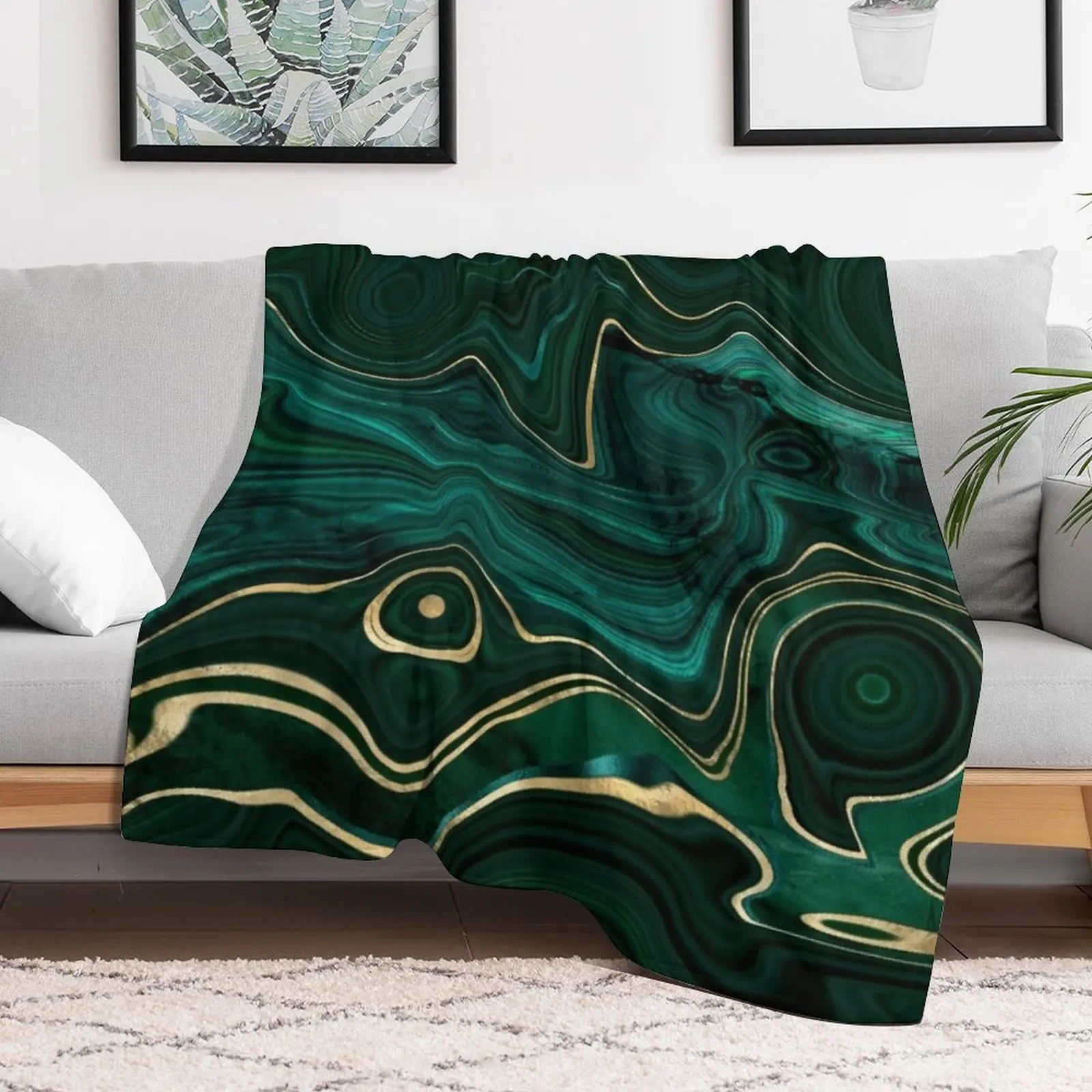 Текстура искусственного малахита и мрамора с золотыми венами I Плед Утяжеленное