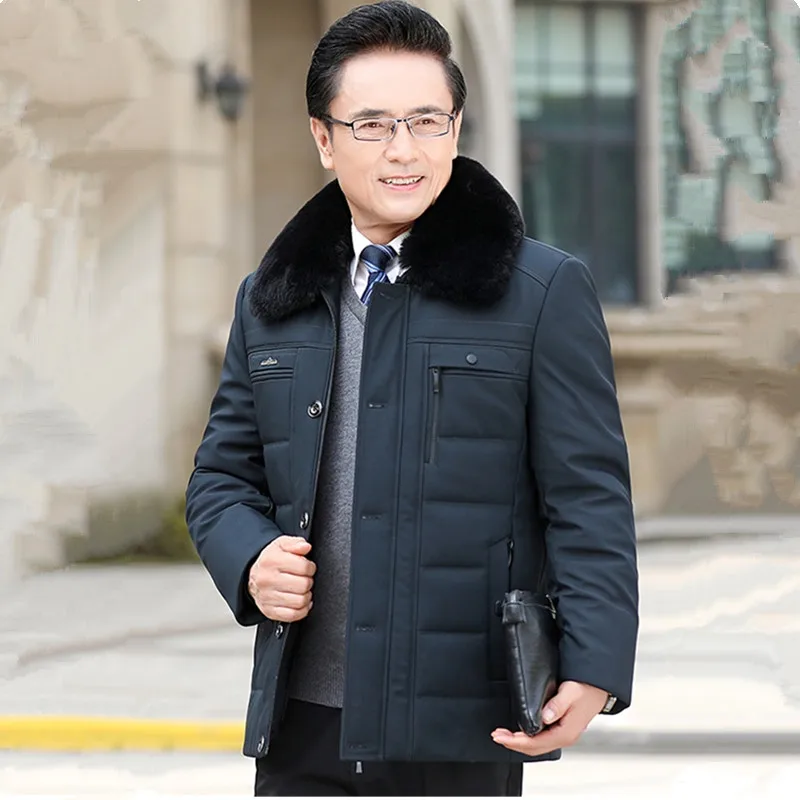 UHYTGF Middle-Aged Elderly Father Winter Cotton Jackets Men's Fur Collar Casual Male Parkas Coats Thicken Warm Short Overcoat144