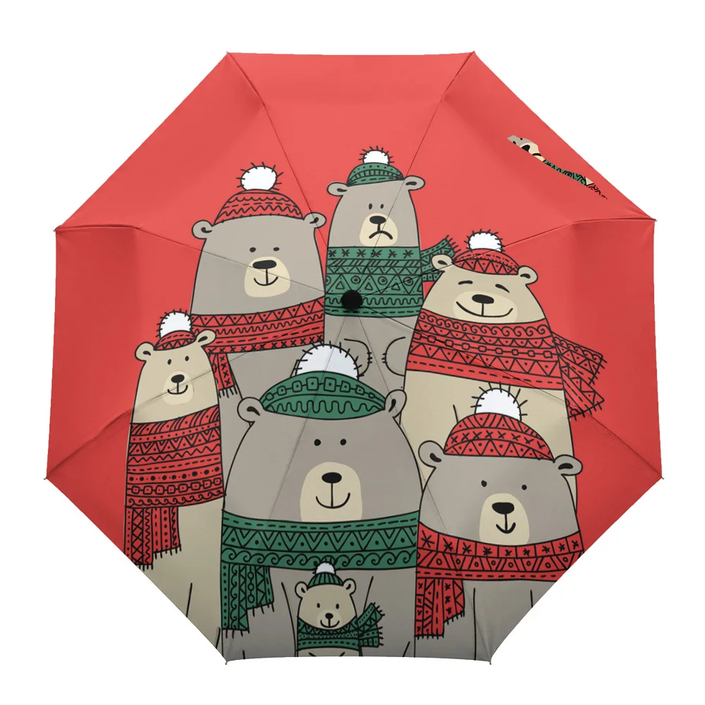 

Cartoon Bear On Red Background Parasol Umbrella for Outdoor Automatic Eight Strands Rain Umbrella Adults Female Shade Umbrellas