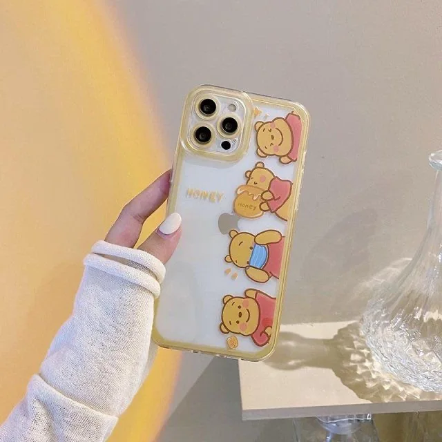 

BanDai Winnie the Pooh Phone Cases For iPhone 13 12 11 Pro Max Mini XR XS MAX 8 X 7 SE Couple Anti-drop Soft Transparent Cover