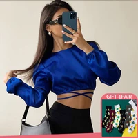 open back sexy crop tops summer women ladies bandage lace up backless black basic pullover tank top 2022 new o neck women shirt