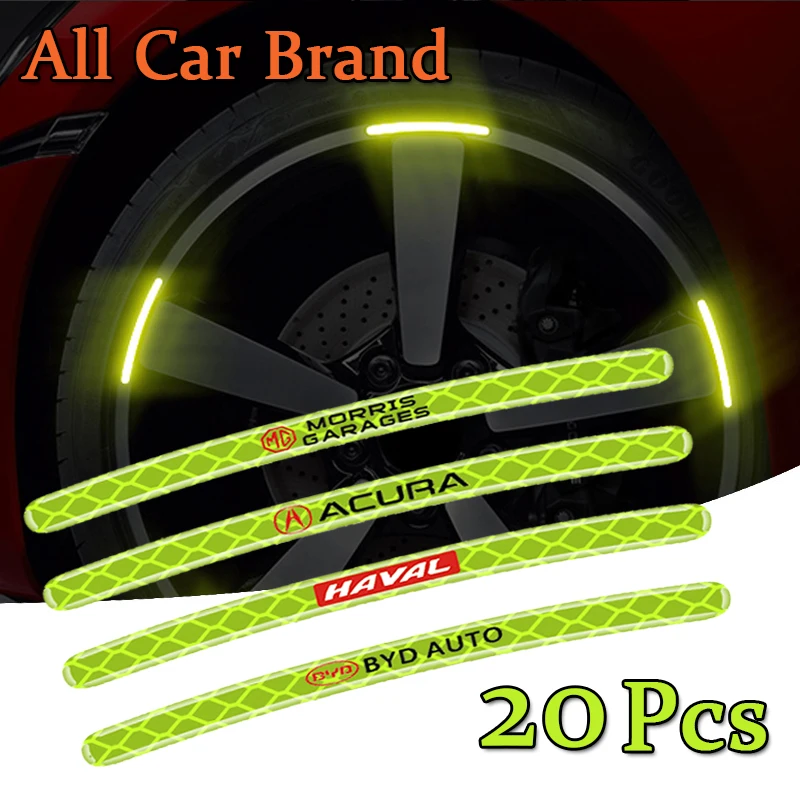 

20Pcs Car Wheel Reflective Decals Safe Driving Car Stickers For Mitsubishi Accessories Lancer 9 ASX Outlander 3 XL Pajero Galant