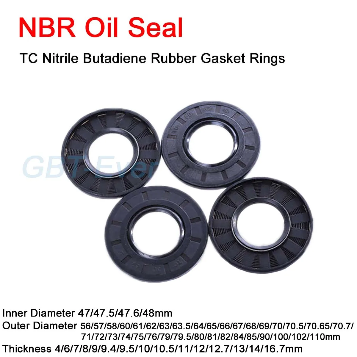 

Сальник с каркасом NBR, внутренний диаметр 47/47.5/47.6/48 мм, наружный диаметр 56-110 мм, уплотнительные кольца из нитрил-бутадиеновой резины TC, двойная кромка с пружиной
