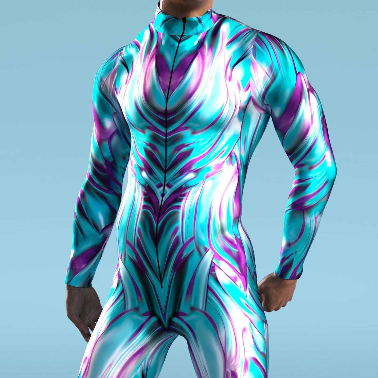 Фото 2024 Men Cosplay Jumpsuit Cyberpunk Mechanical Armor Printed Bodysuit Halloween Zentai Suit Rave Morphsuit Adult NEW №2