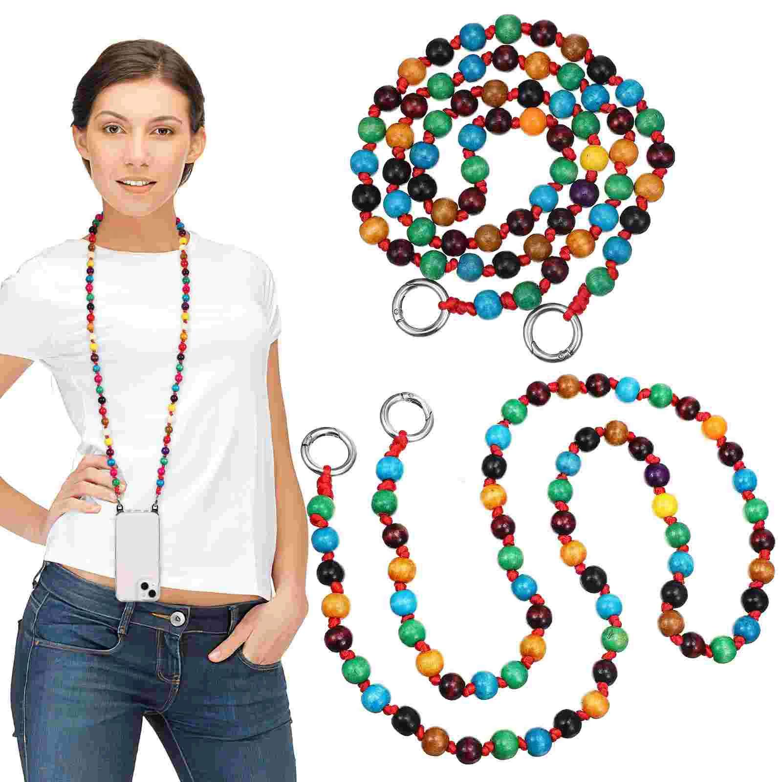 

2 Pcs Phone Case Accessories Unique Strap Crossbody Chain For Mobile Accessory Wooden Beads Cord Beaded Charm