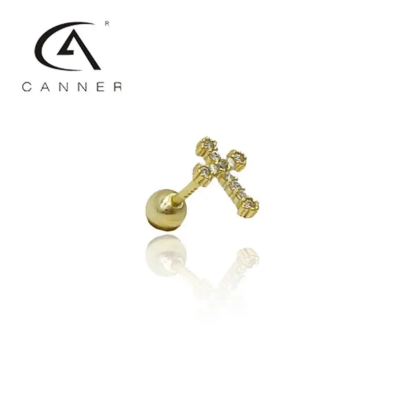 

CANNER S925 Silver Cross Star Thread Stud Earrings for Women 2023 Trend Ear Bone Threaded Nails Zircon Piercing Earrings Jewelry