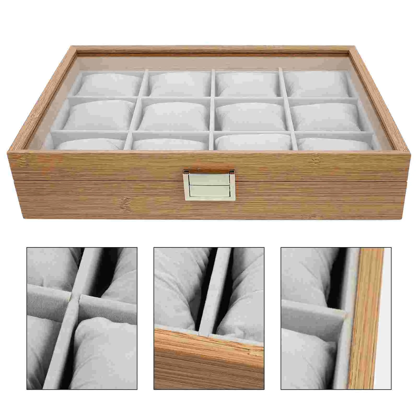 

Watch Box Jewelry Organizer Bracelet Holder Stand Case Wood Storage Seco Gray Velvet Display Tray Wooden Decor