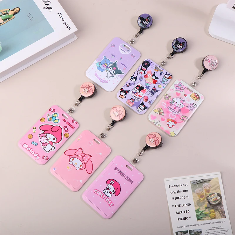 Sanrio мультфильм выдвижной зажим держатель ID карты женщин дверь девушки держатели