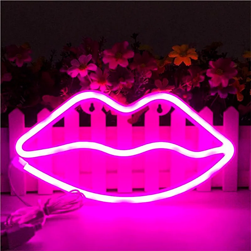 

LED Neon Sign Night Lights Flamingo/lips Unique Design Soft Light Wall Decor Lamp for Christmas Wedding Party Kids Room