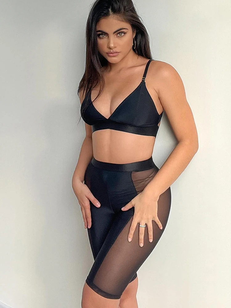 

Mesh Patchwork Women's Tracksuits Crop Top+Shorts Set 2 Pieces Outfits For Women Sexy Suits Sporty Summer 2022 Party Clothing