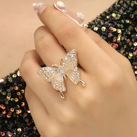 2022 new fashion jewelry adjustable open copper inlaid zircon butterfly ring luxury shiny wedding party rings for women