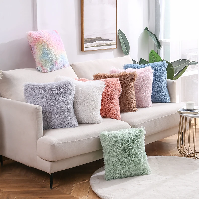 

Solid Cushion Cover 30x50 Grey Pink Plush Pillow Covers Sofa Cushions Decorative Throw Pillows Living Room Home Decor Pillowcase