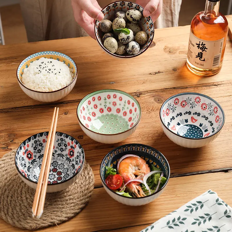 

6 PCs Bowls Set 4.5 Inch Ceramic Japanese Style Household Rice Bowl Super Nice Good-looking Bowl Tableware Gift Set Boho Style