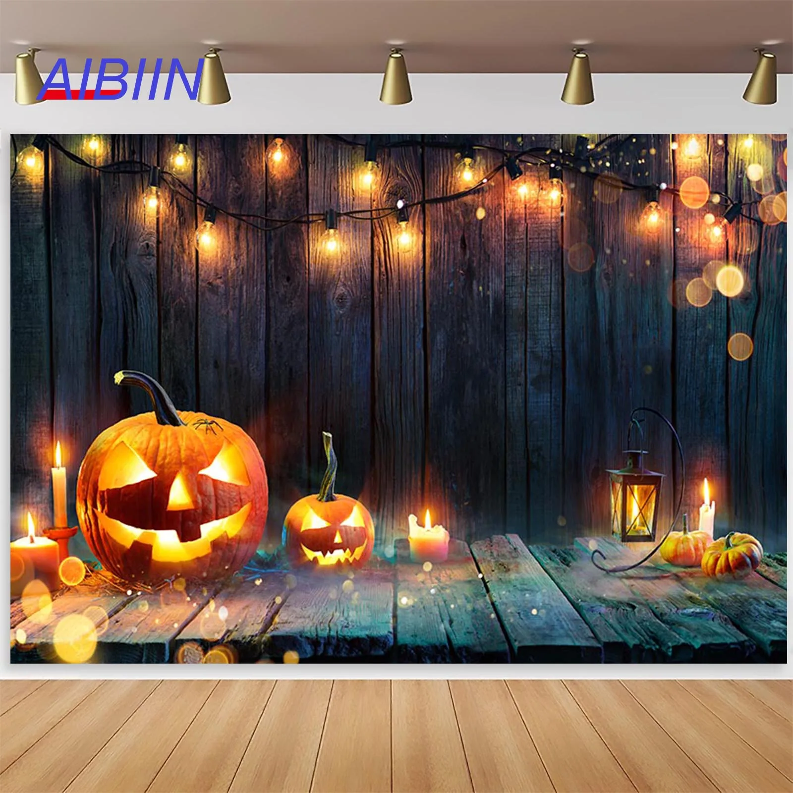 Фон для фотосъемки на Хэллоуин ужас тыква фонарь деревенский деревянный декор