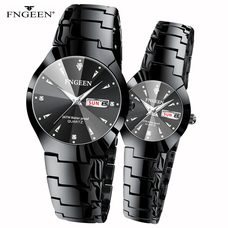 FNGEEN Brand Luxury Rose Gold Couple Watches Men Women Watch Fashion Steel Wristwatch for Lovers Relogio Feminino Pair Hour