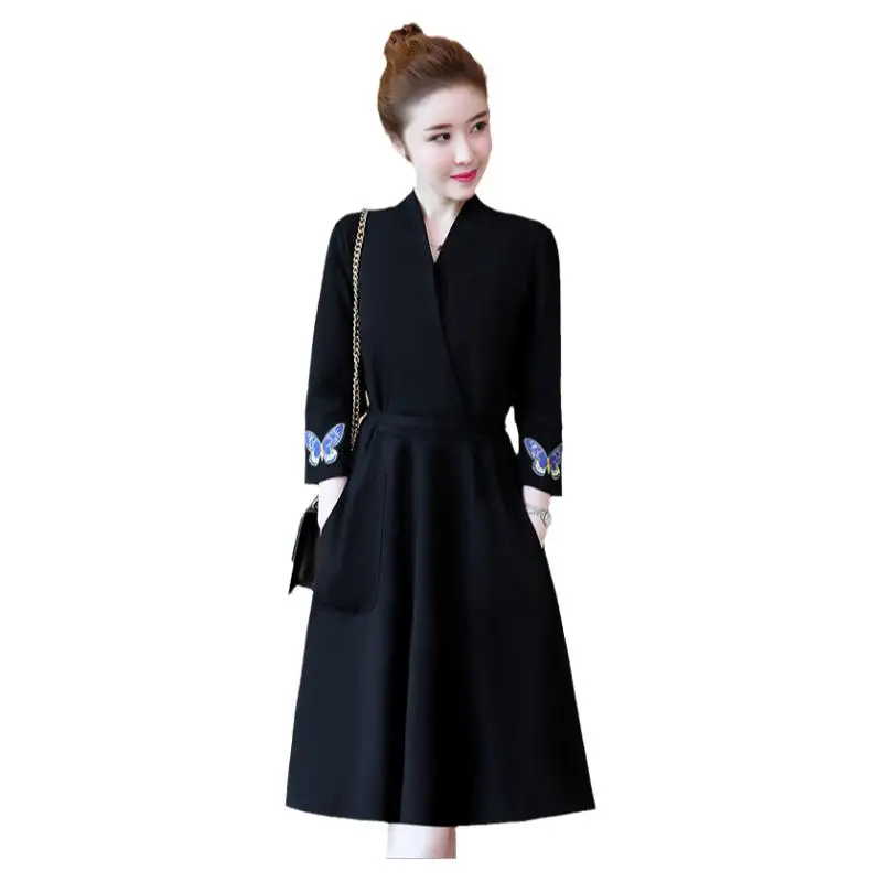 

Women's Dress 2022 Autumn Black Long Sleeve Dresses Female Loose Large Size 5XL Vestidos Female A-line Dress